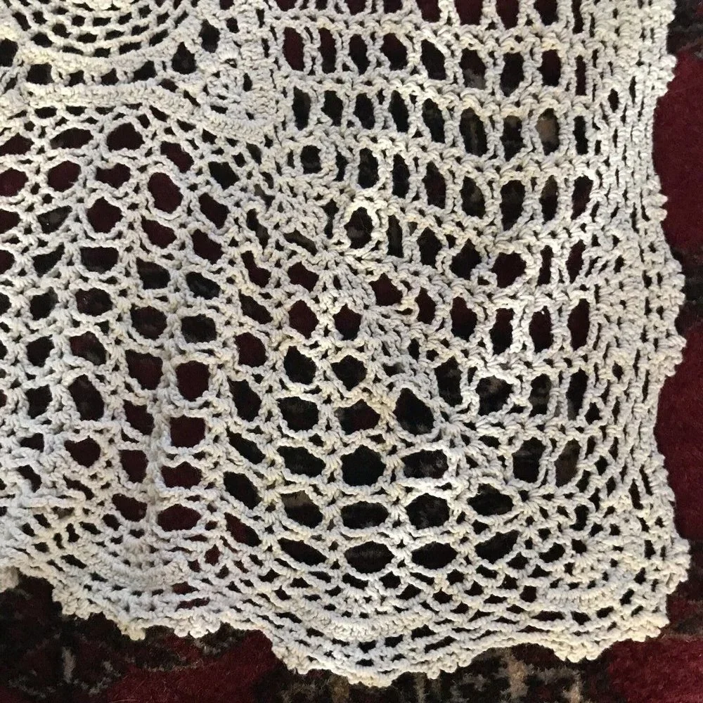 Vintage thin crochet lace doily  cream tablecloth handmade‎ classic 48 x …